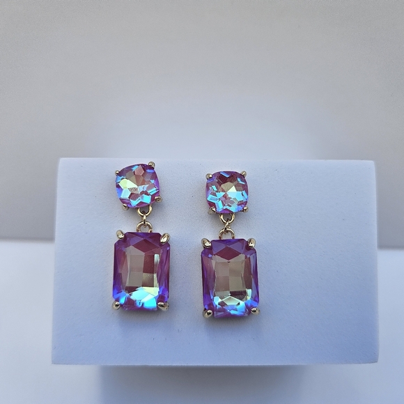 Pink Boho Chic Square Rectangle Dangle Evening Earrings - Picture 4 of 7